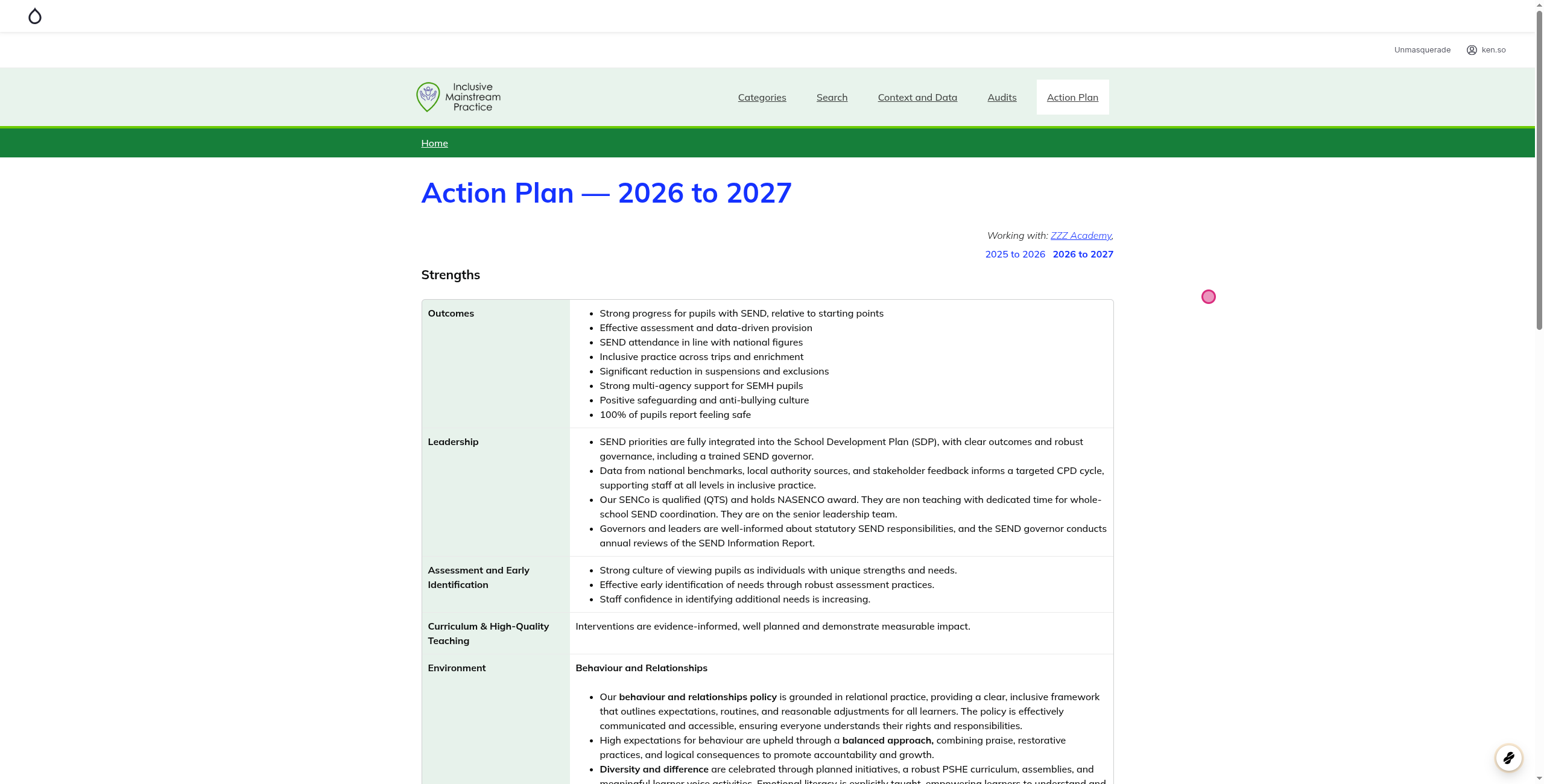 Screenshot of step 1, go to Action Plan — 2026 to 2027 | IMP