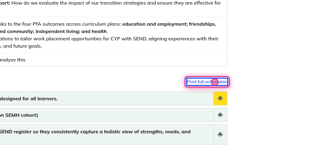 Screenshot of step 3, click on Print full action plan