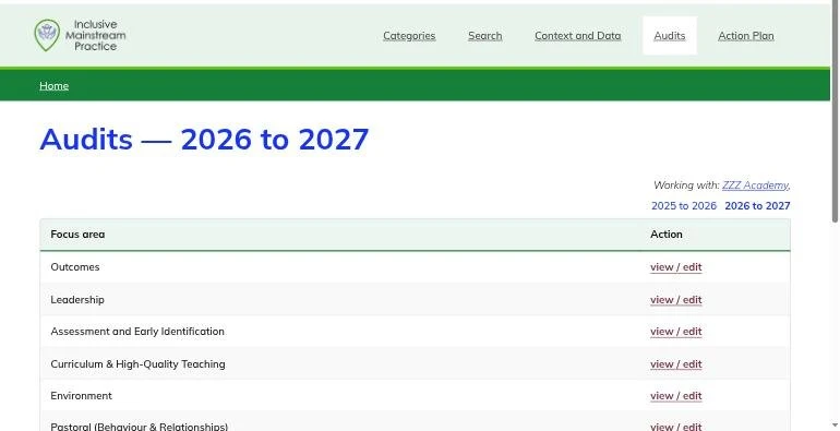 The review: one audit return per focus area, with last year beside this year