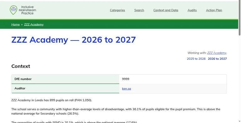 Context and data: the school's SEND numbers beside Leeds and England